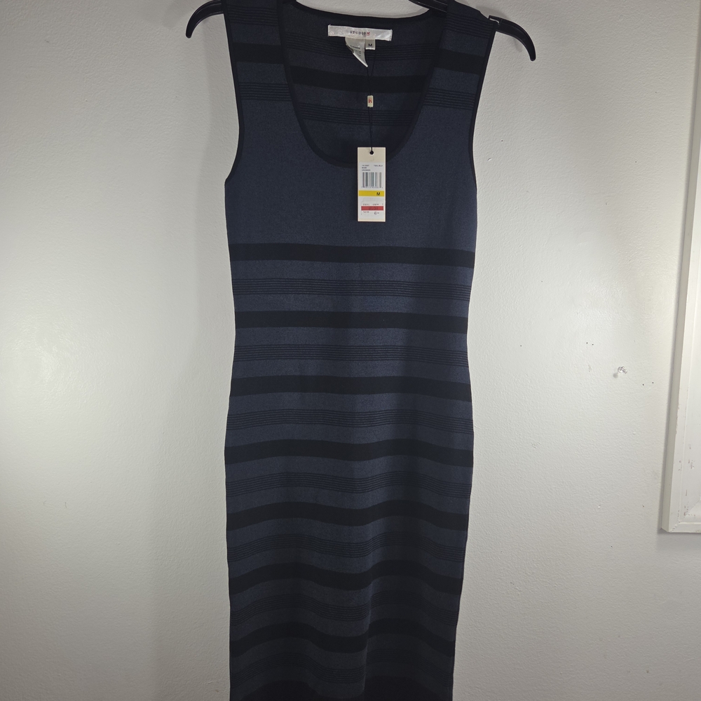 Max Studio Navy and Black Striped Midi Dress